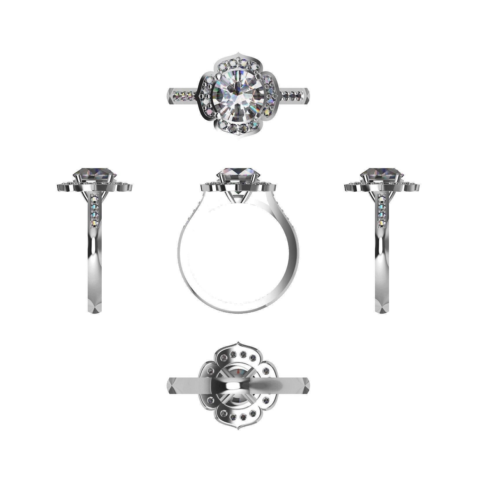 Women's Kian Design Platinum Art Deco Style 1.75 Carat Round Diamond Engagement Ring For Sale