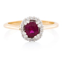 Kian Design Platinum Gold Cushion Cut Ruby and Diamond Cluster Engagement Ring