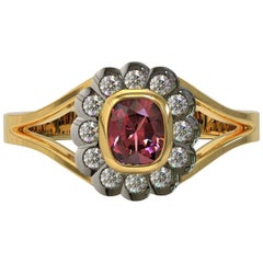 Kian Design Platinum Gold Cushion Cut Ruby and Diamond Cluster Engagement Ring