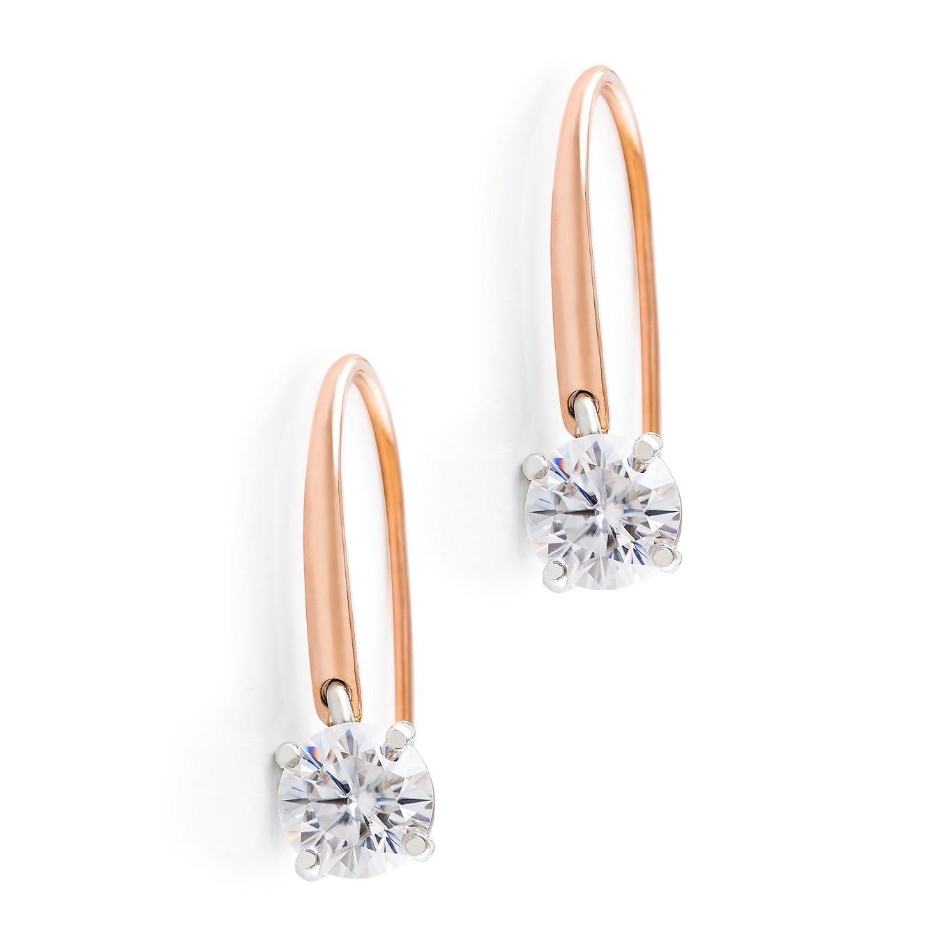 Art Deco Kian Design Platinum &  Rose Gold Diamond Dangle Earrings For Sale