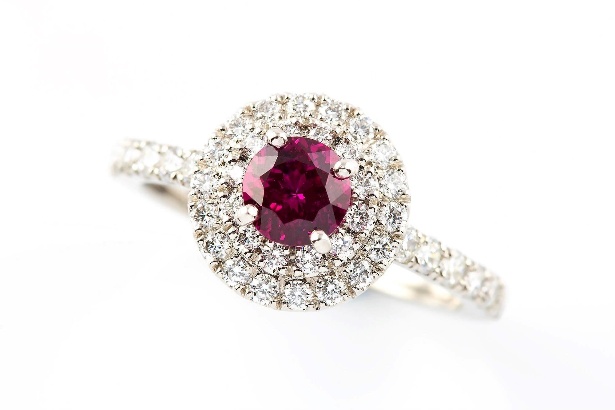 Art Deco Kian Design Platinum Round Ruby and Diamond Engagement Ring