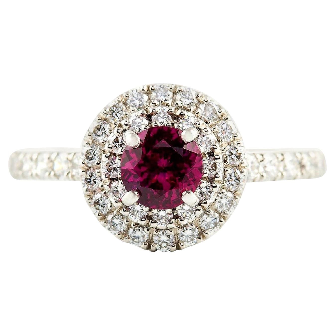 Kian Design Platinum Round Ruby and Diamond Engagement Ring