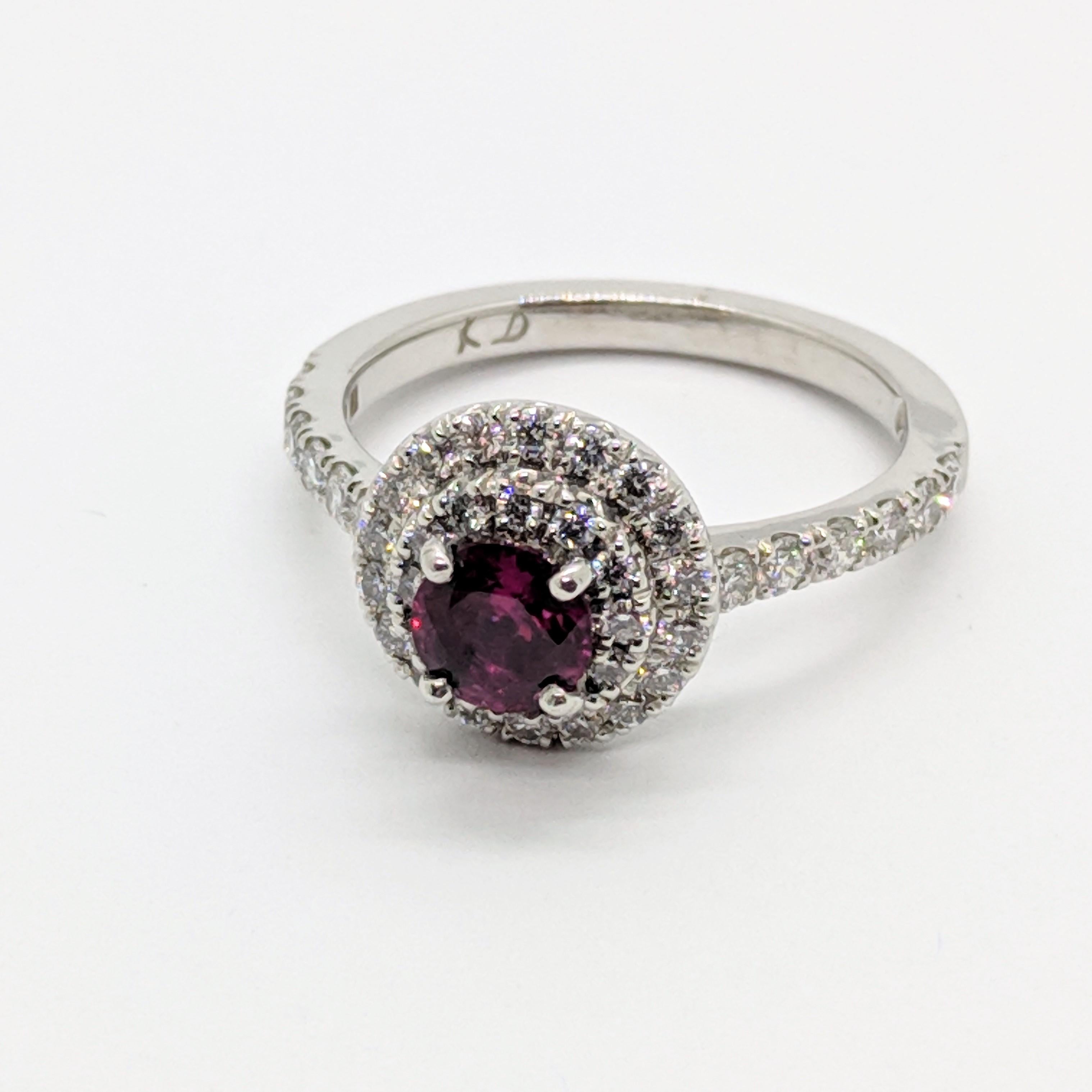 Kian Design Platinum 0.68 Carat Round Ruby Diamond Double Halo Engagement Ring In New Condition For Sale In South Perth, AU