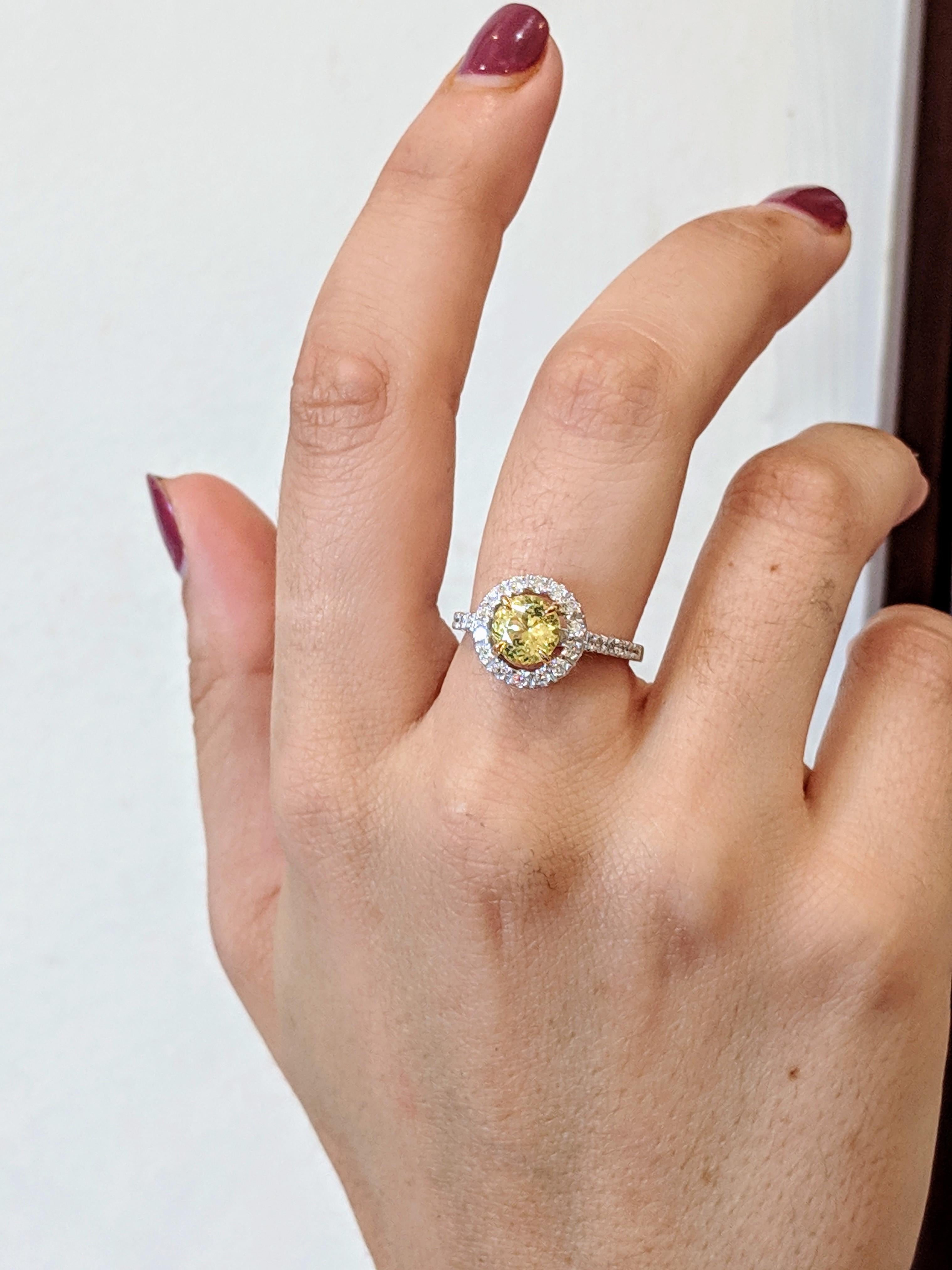 1.33 Carat Round Yellow Sapphire and Diamond Cluster Ring in 18 Carat Gold 2