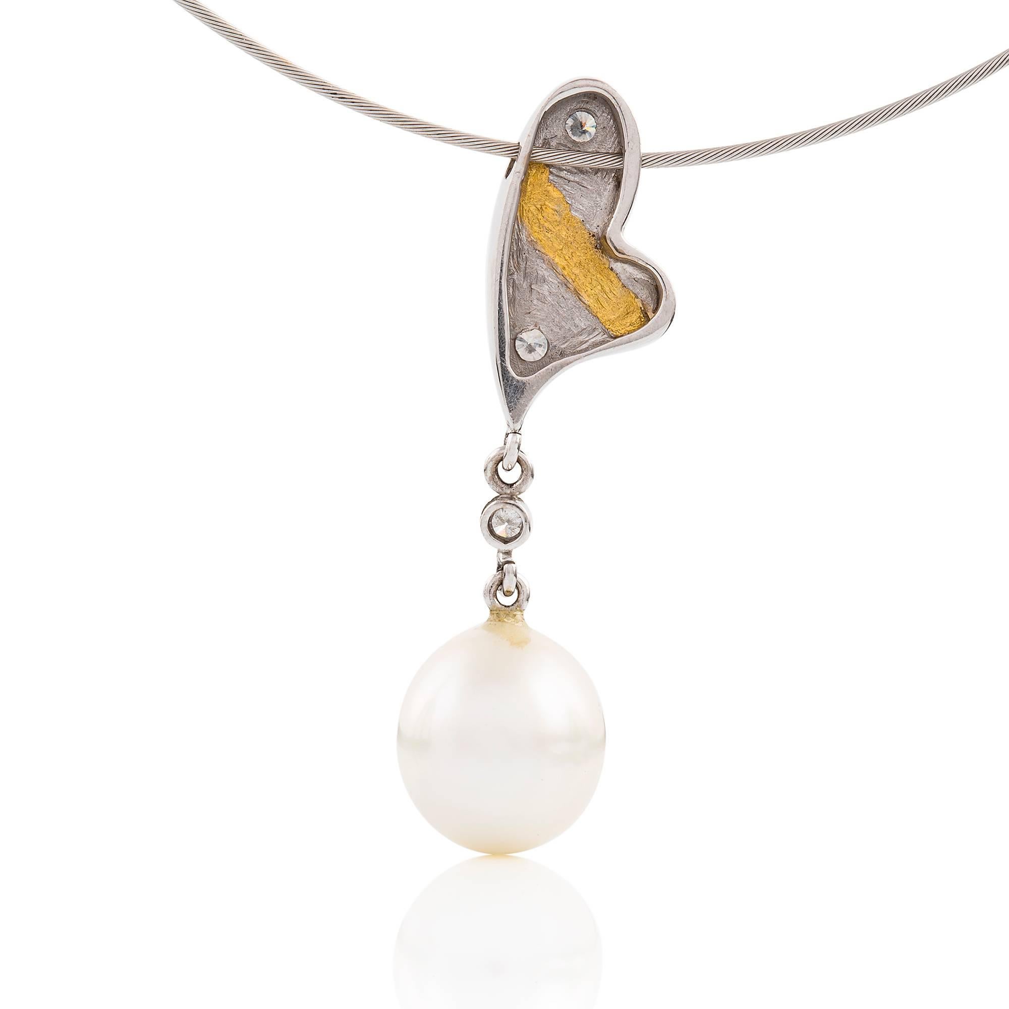 Art Deco Kian Design South Sea Pearl & Diamond Necklace 22 Carat and 18 Carat White Gold