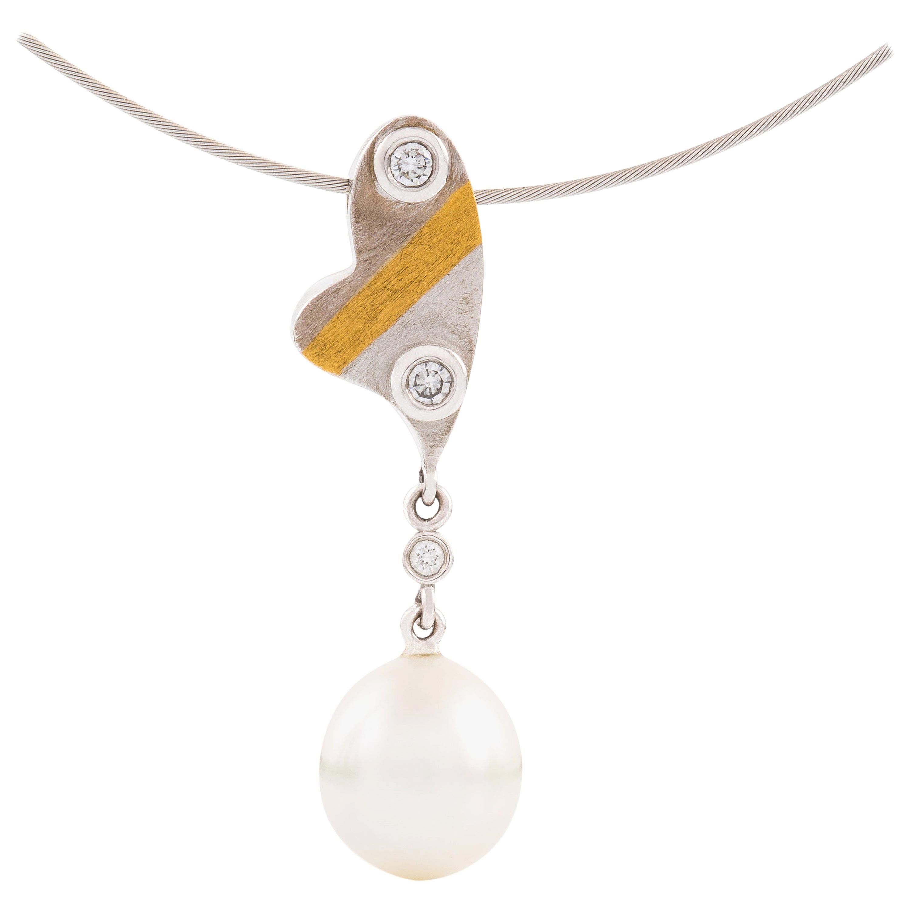 Kian Design South Sea Pearl & Diamond Necklace 22 Carat and 18 Carat White Gold