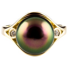 Kian Design Tahitian Pearl and Diamond Cocktail Ring in 18 Carat Yellow Gold