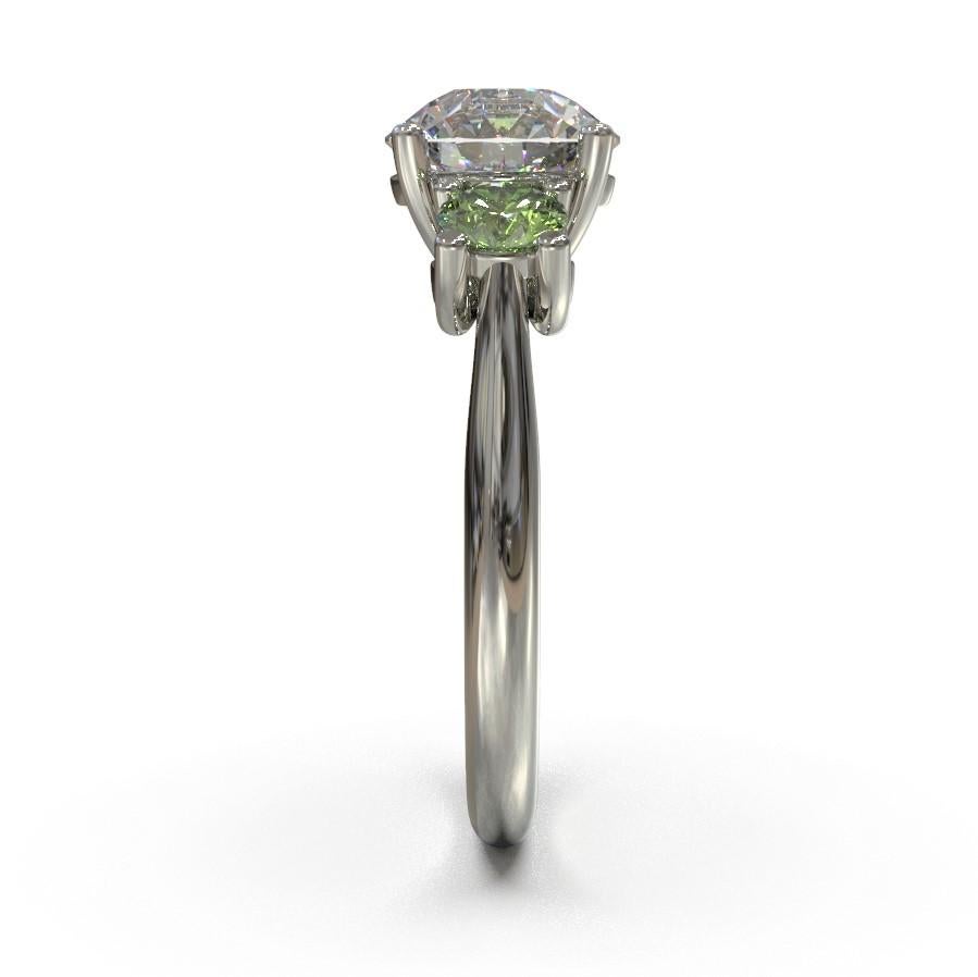 Women's Kian Design Three Stones 1.90 Carat Old European Cut Moissanite & Demantoid Ring