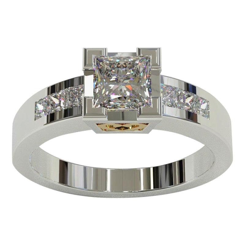 Kian Design Total 1.41 Carat Princess Cut Diamond Two-Tone Gold Ring For Sale