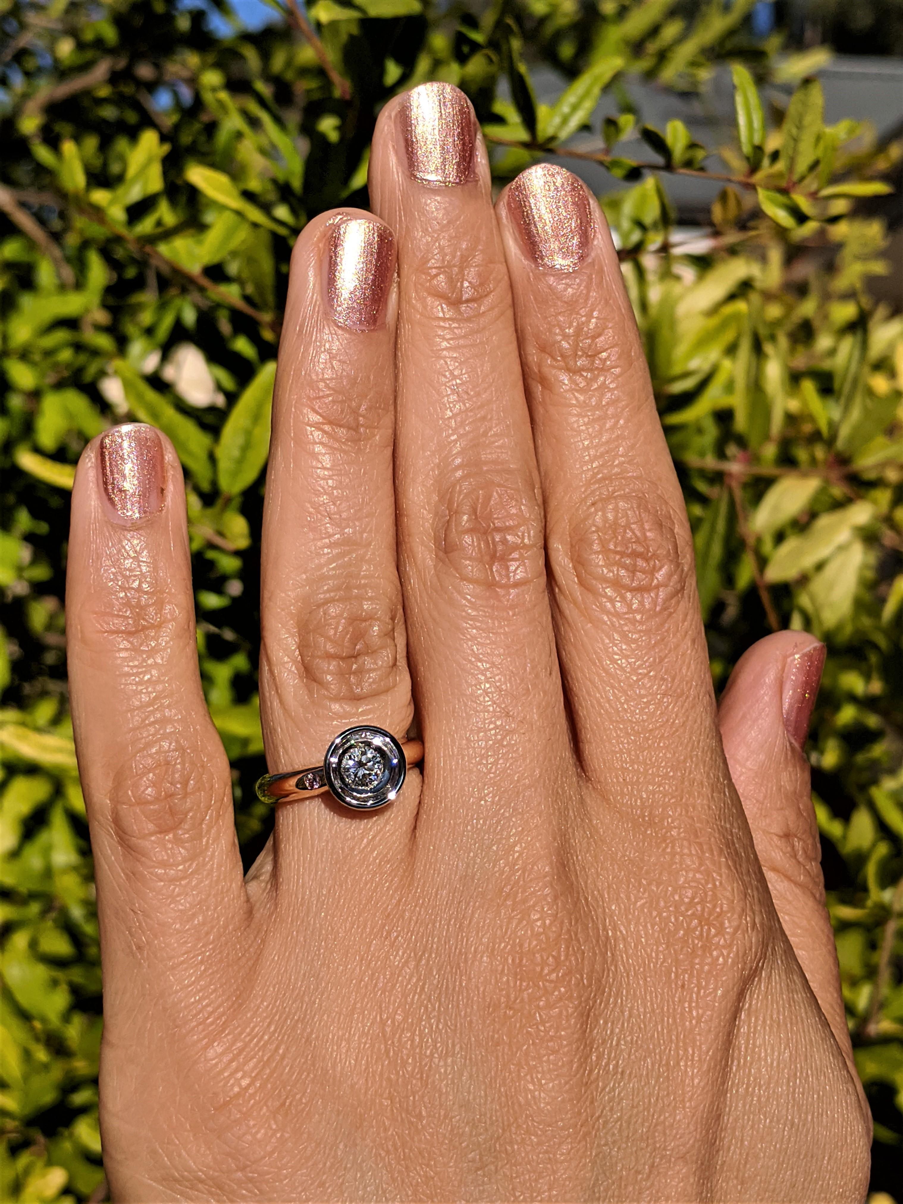 Women's Kian Design White and Pink Diamond Engagement Ring Platinum 18 Carat Yellow Gold For Sale