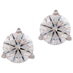 Kian Design White Gold 1 Carat Round Brilliant Cut Diamond Earring Studs