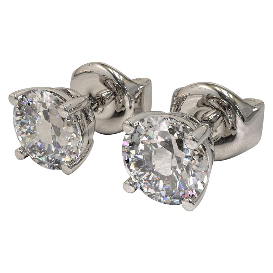 2.49 Carat Total Round Brilliant Cut Diamond Stud Earrings White Gold ...