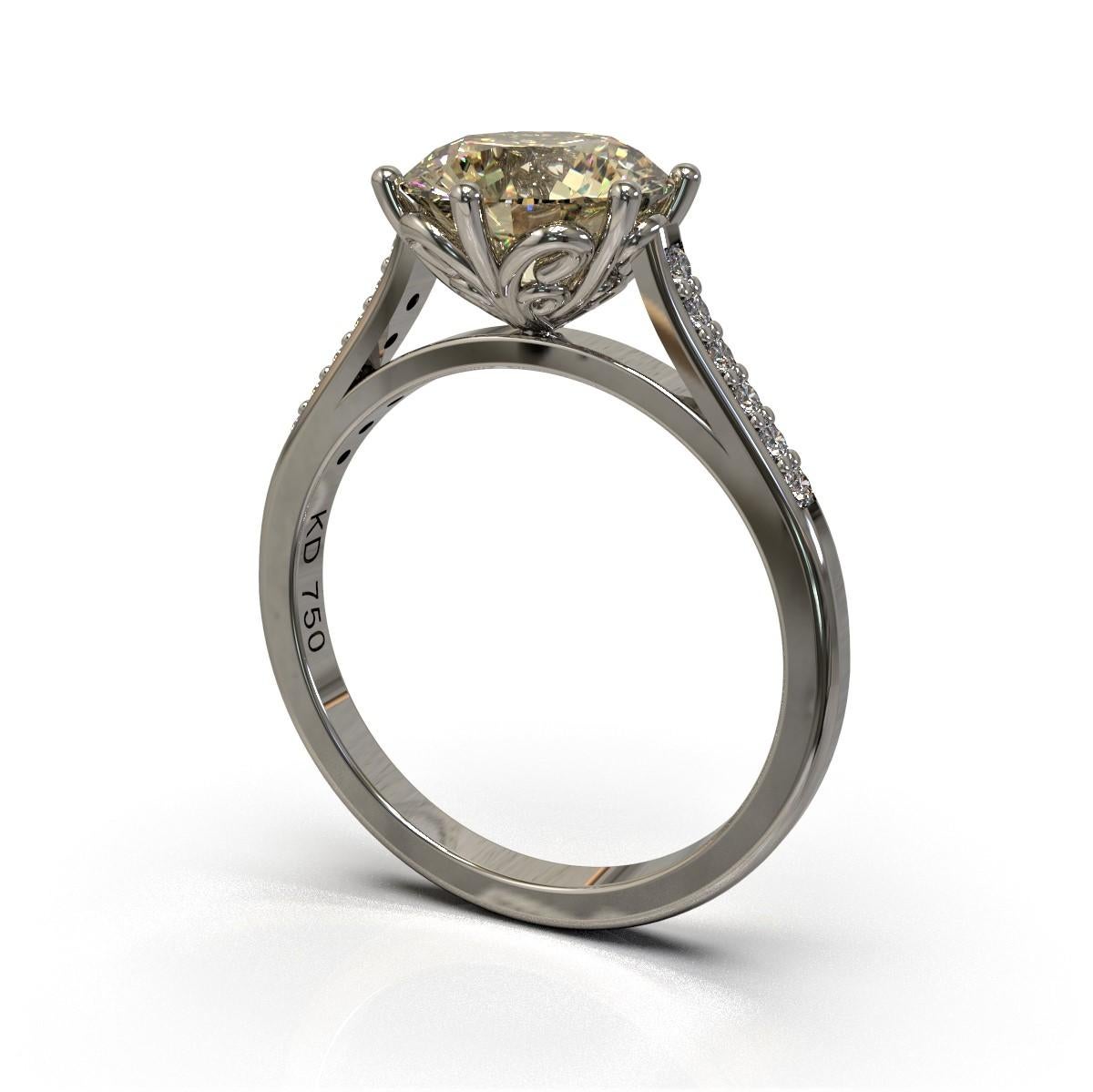 Anello in oro bianco Pietra preziosa

 Beautiful and understated, this ring is set with an attractive 1.59 carat fancy yellow round brilliant cut diamond with a finest white diamonds on either side in 18 carat white gold. 

1  x Round brilliant cut