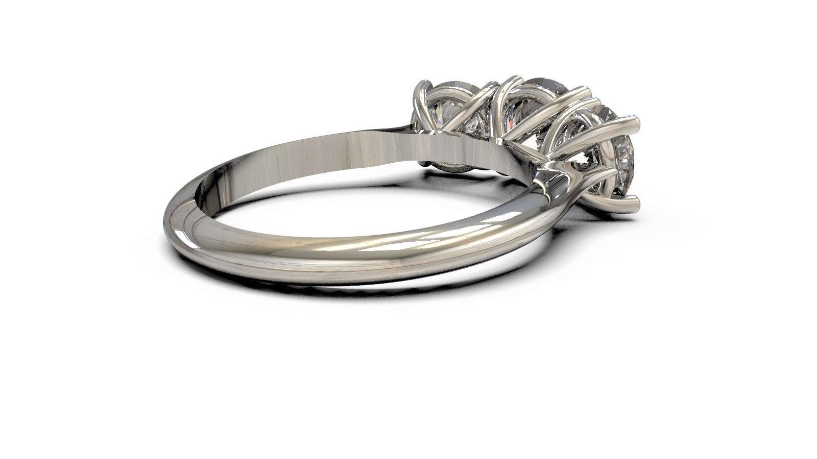 For Sale:  Kian Design White Gold 2.00 Carat Three Stones Round Brilliant Trilogy Ring 6