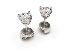 Kian Design White Gold One Carat GIA Round Brilliant Cut Diamond Earring Studs