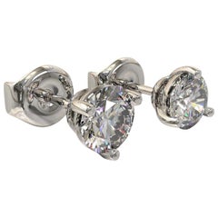 Kian Design White Gold One Carat GIA Round Brilliant Cut Diamond Earring Studs