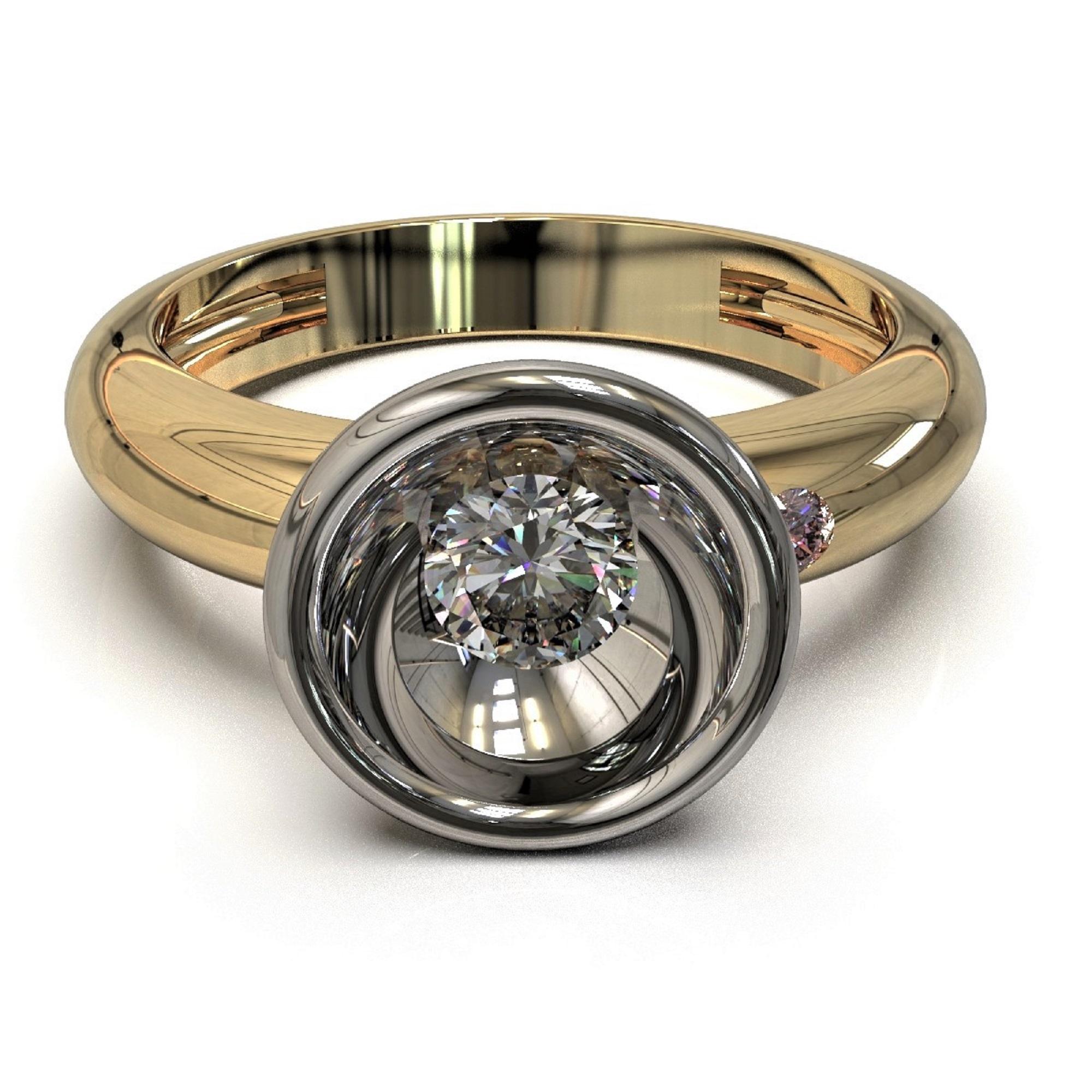 Bianca & Oro Vintage Ring

This lovely ring has a modern air about it. It is set with a larger white diamond in the central platinum cupped setting, and a smaller Argyle fancy pink diamond is gypsy set to one side. The band has a high polish