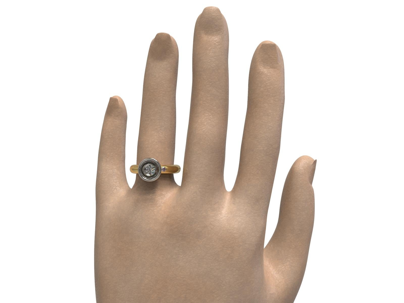 Art Deco Kian Design White and Pink Diamond Engagement Ring Platinum 18 Carat Yellow Gold For Sale