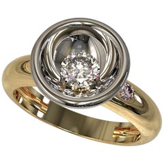 Kian Design White and Pink Diamond Engagement Ring Platinum 18 Carat Yellow Gold