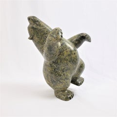 Kiawak Ashoona Signed Inuit Soapstone Sculpture of a Dancing or Rearing Bear