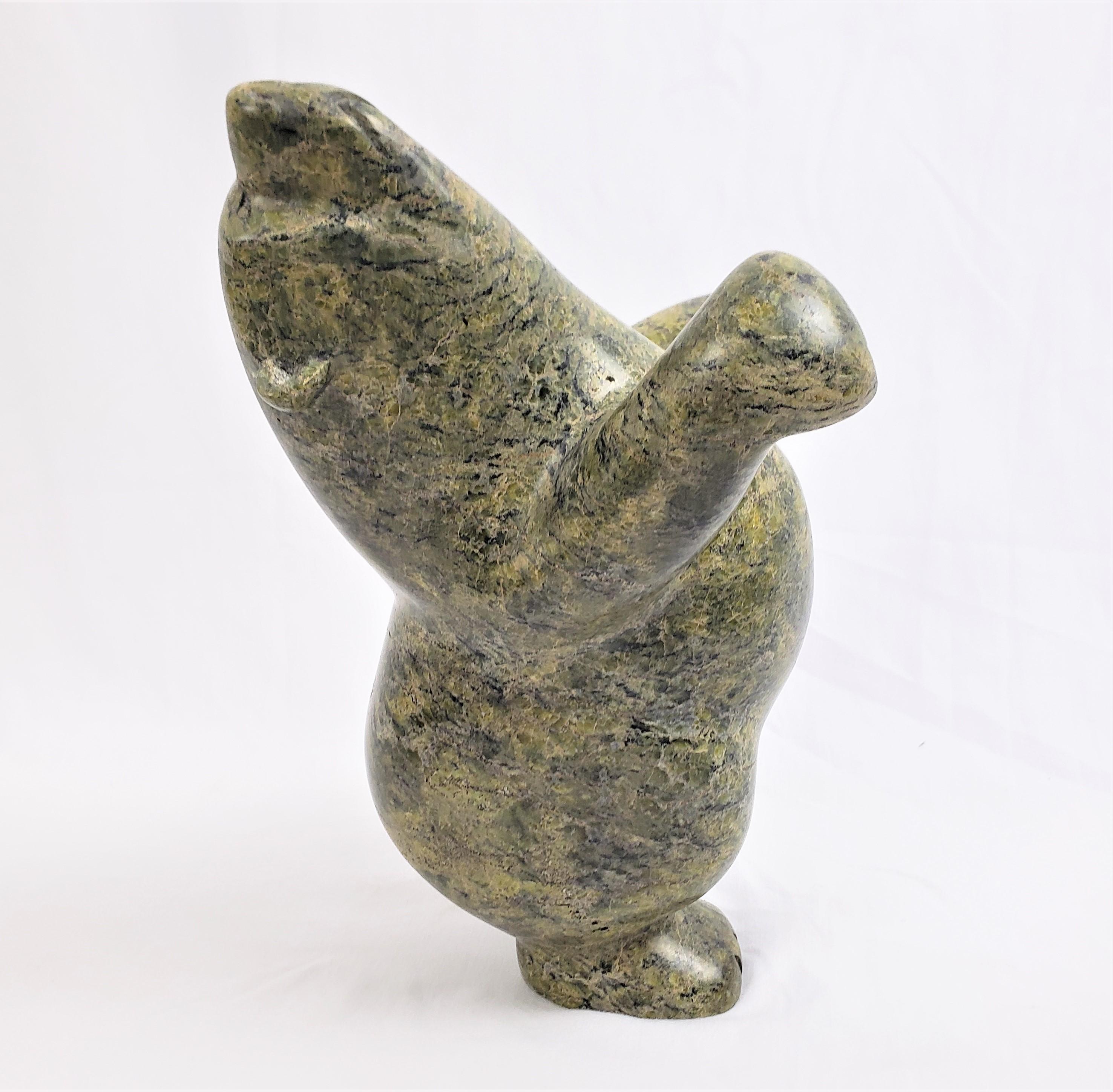 Native American Kiawak Ashoona Signed Inuit Soapstone Sculpture of a Dancing or Rearing Bear