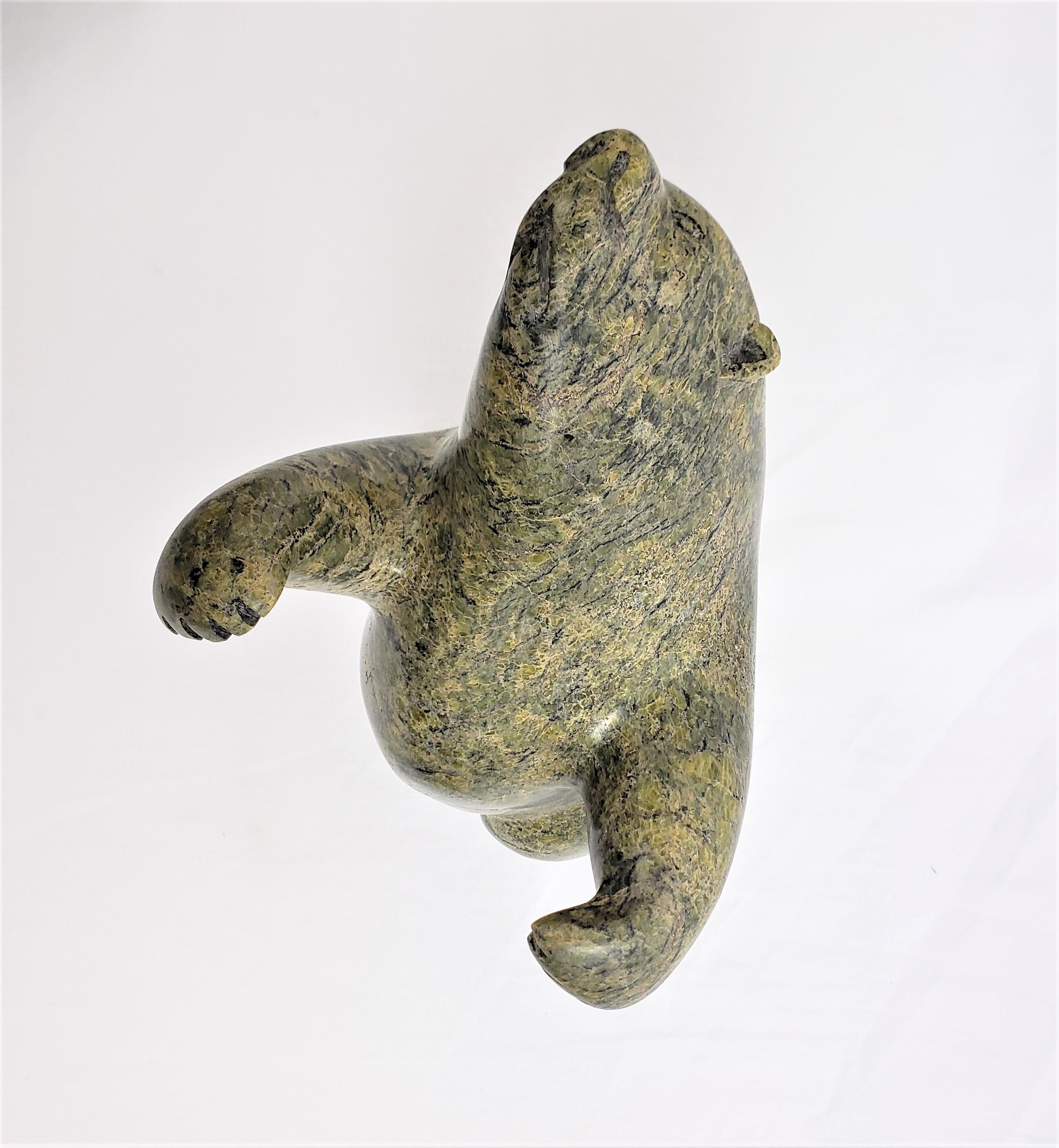 Canadian Kiawak Ashoona Signed Inuit Soapstone Sculpture of a Dancing or Rearing Bear