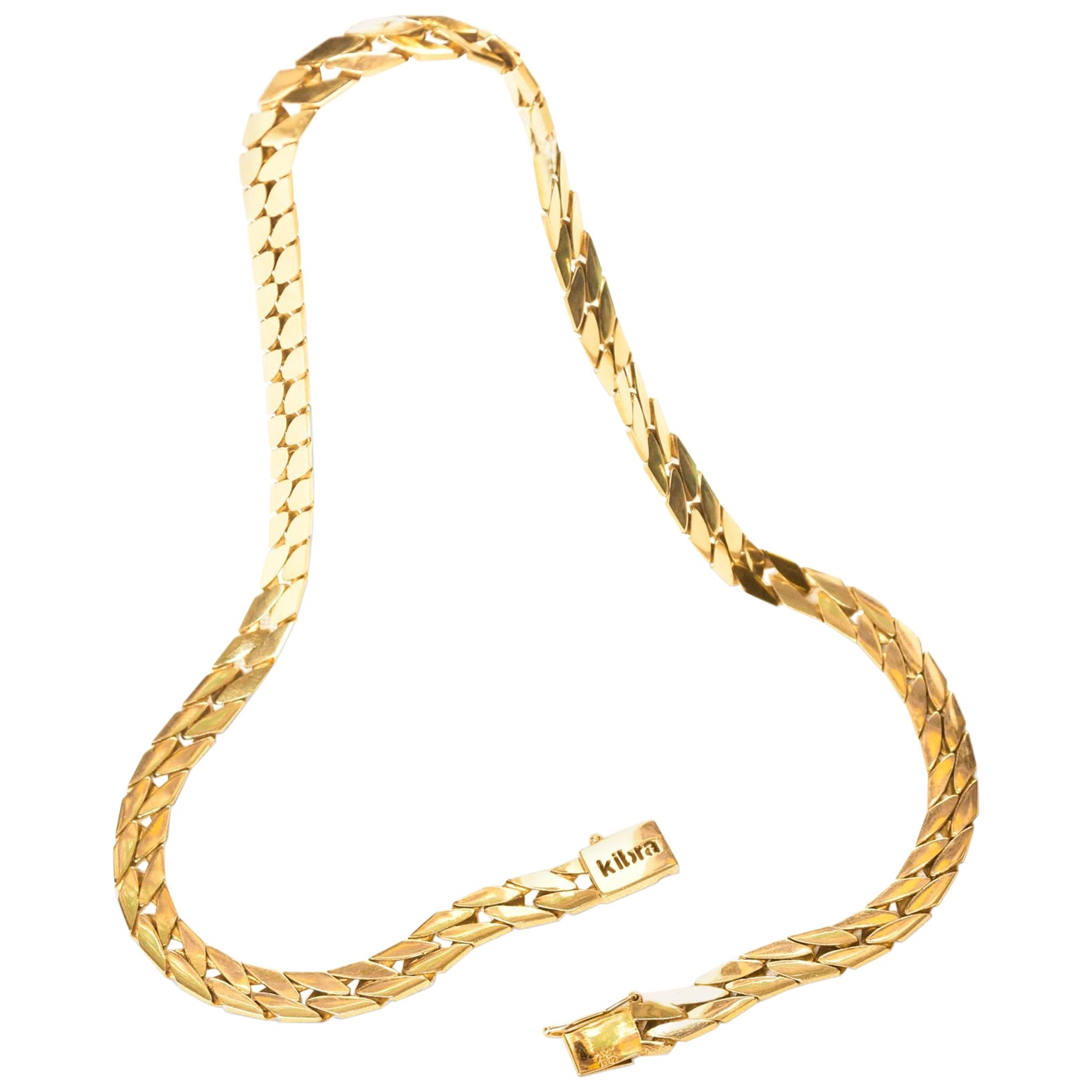 KIBRA Halskette aus massivem 14K Gelbgold mit geschwungener Kette im Angebot