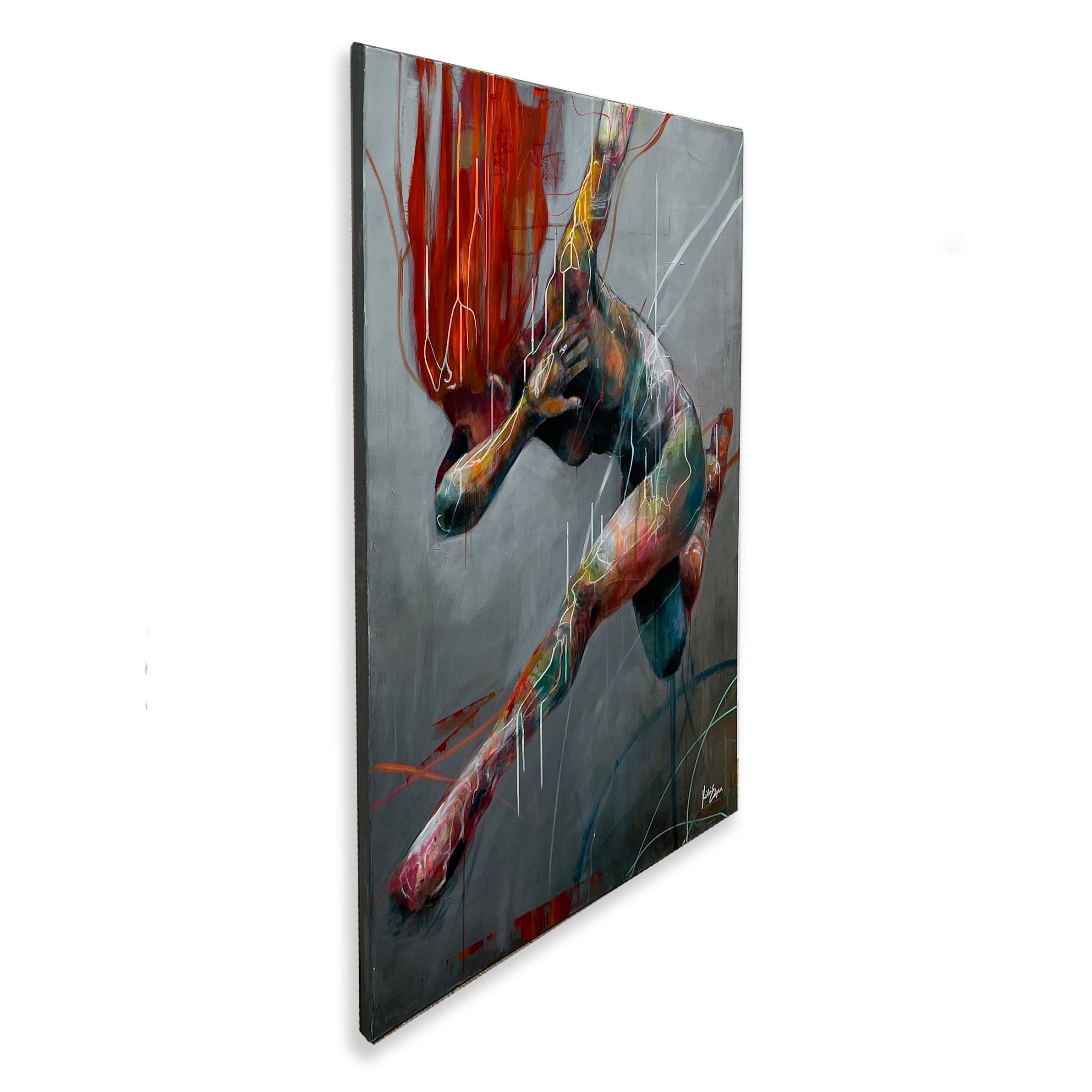 This vertical, figurative acrylic painting measures 45 inches high and 35 inches wide. It is wired and ready to hang. It is hand signed by the artist on the back of the artwork. This piece would be an excellent addition to any collection.

Kicki