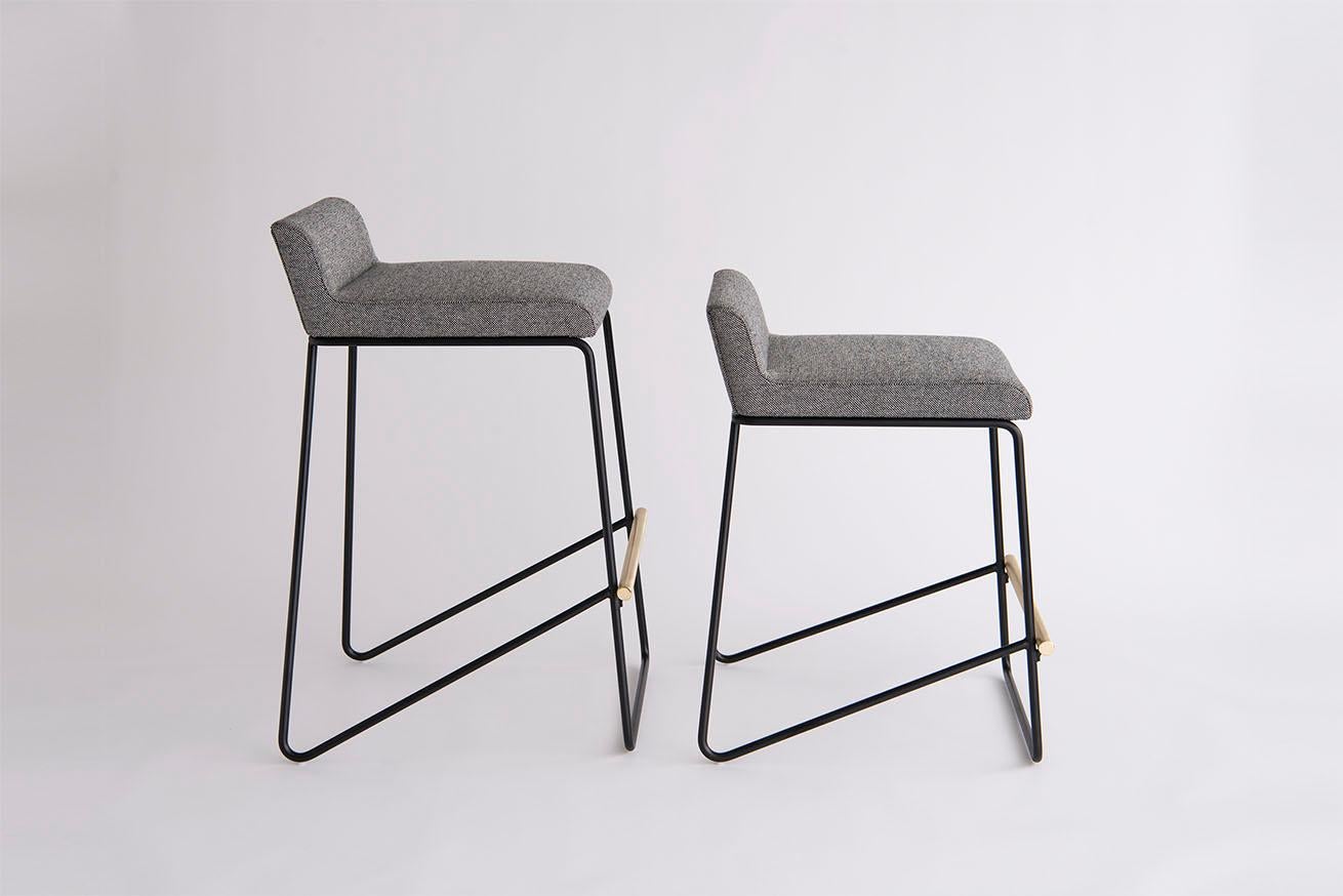Brass Kickstand Bar Stool by Phase Design, Fabric For Sale
