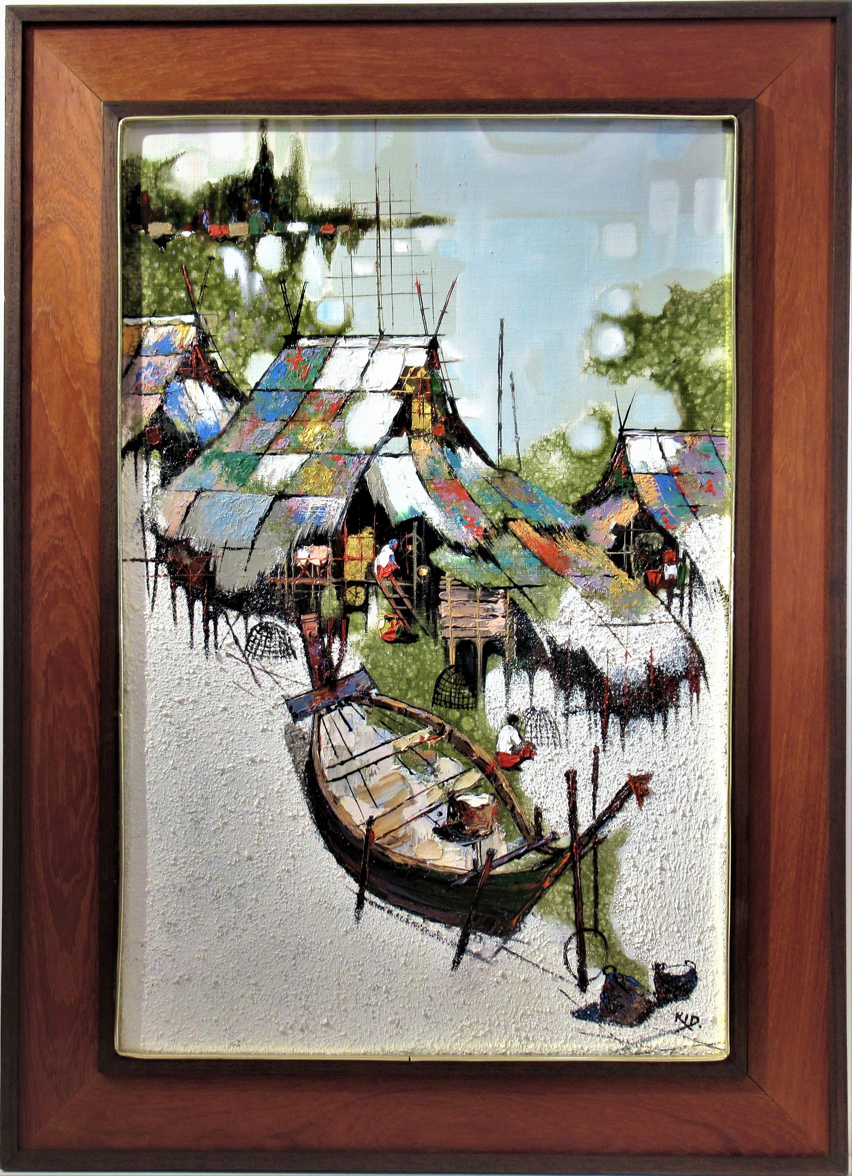 KId Kosolawat Landscape Painting - Fishing Village, Puttaya, Thailand