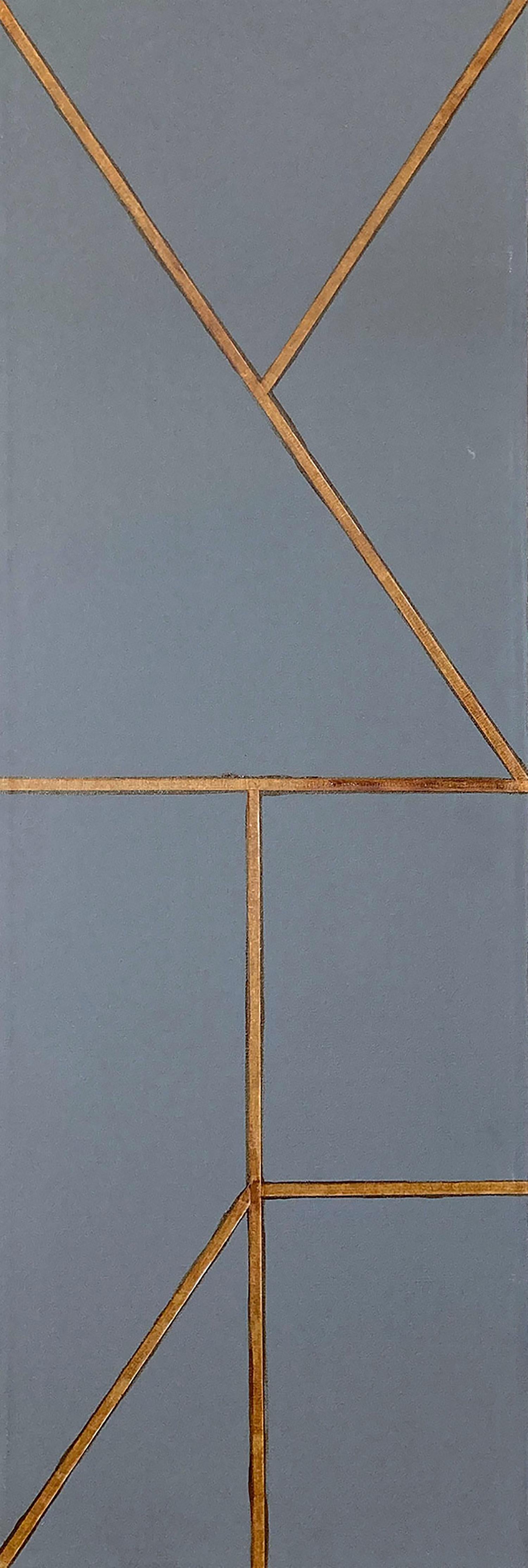« Radio City Music Hall », peinture géométrique sur toile avec diptyque doré - Painting de Kid Utah
