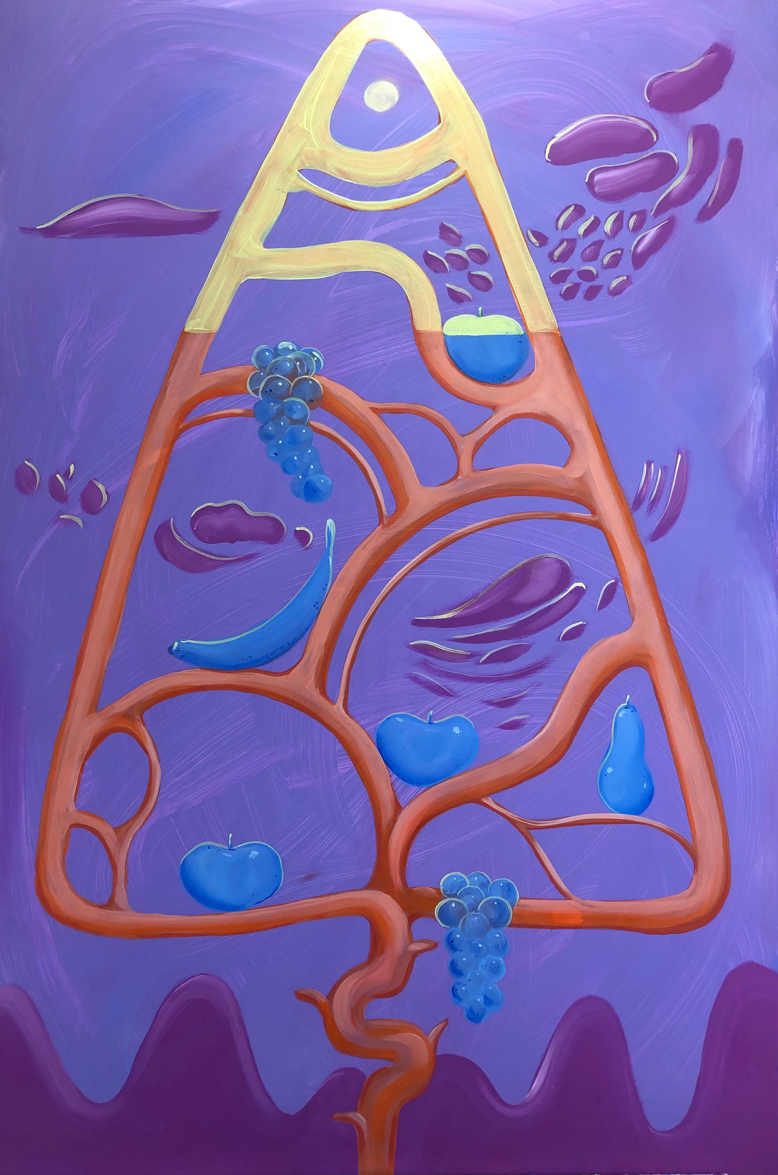 Murrays Werk handelt von der komplexen Beziehung, die wir zur Natur haben. Die Künstlerin zeigt spielerisch übertriebene Bilder von Früchten und Pflanzen in saftigen, leuchtenden Farben, die glitzernde, diamantähnliche Teile enthalten, was das