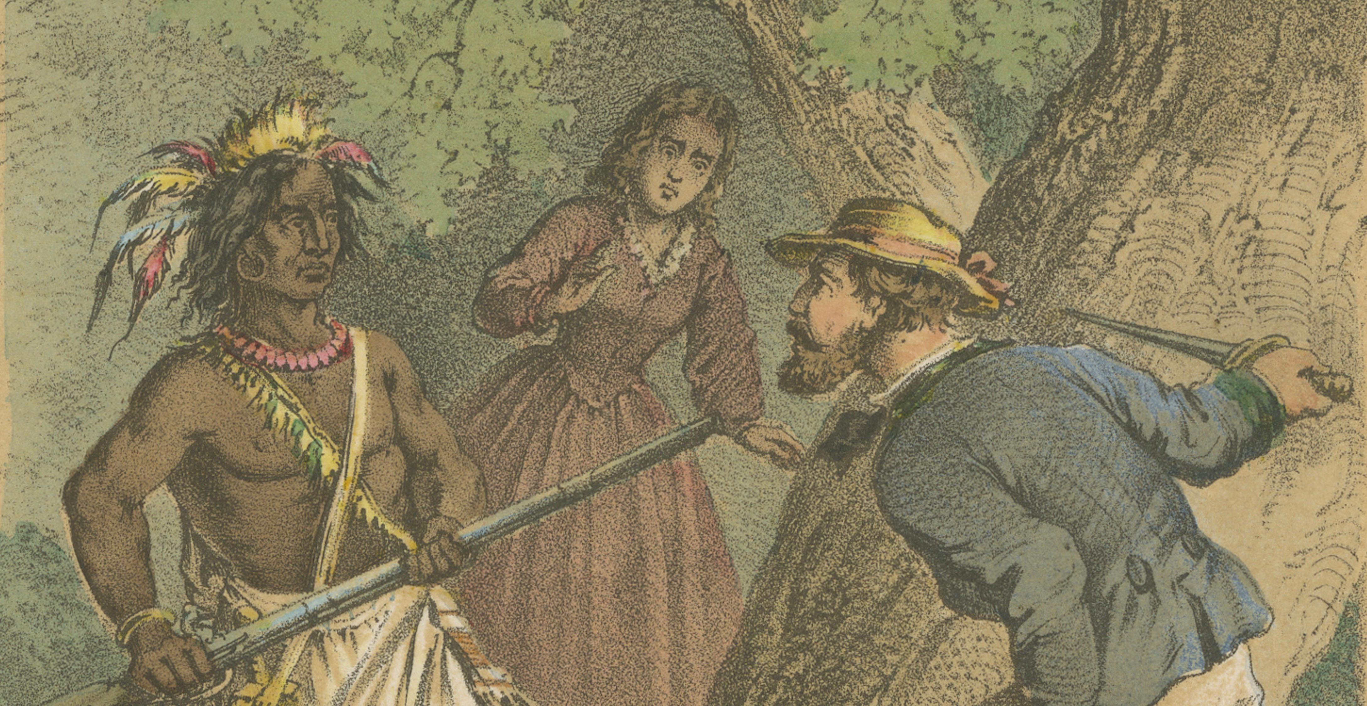 Kidnapping at the Red River – Antique Frontier Scene Lithograph, 1868