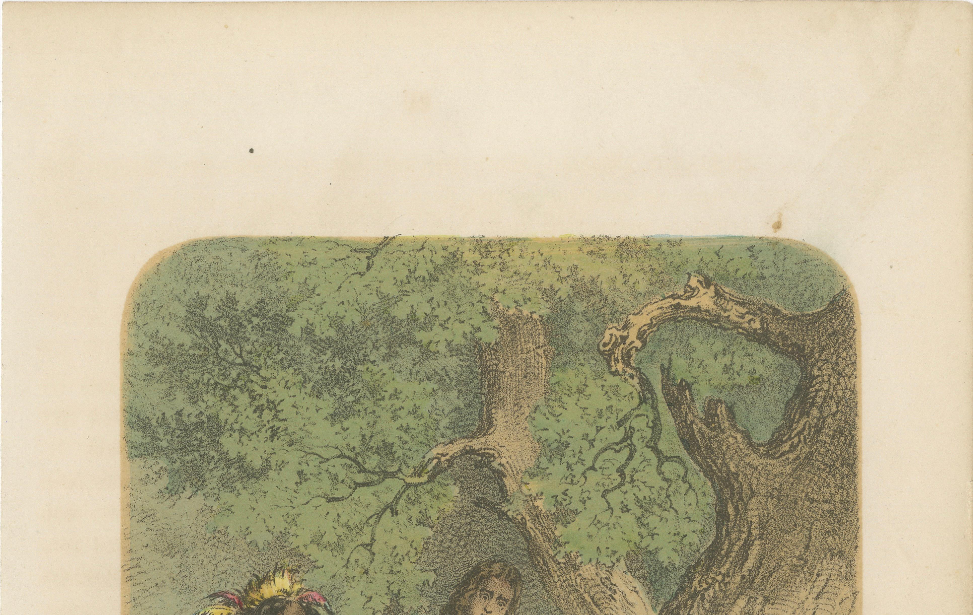 Kidnapping at the Red River – Antique Frontier Scene Lithograph, 1868
