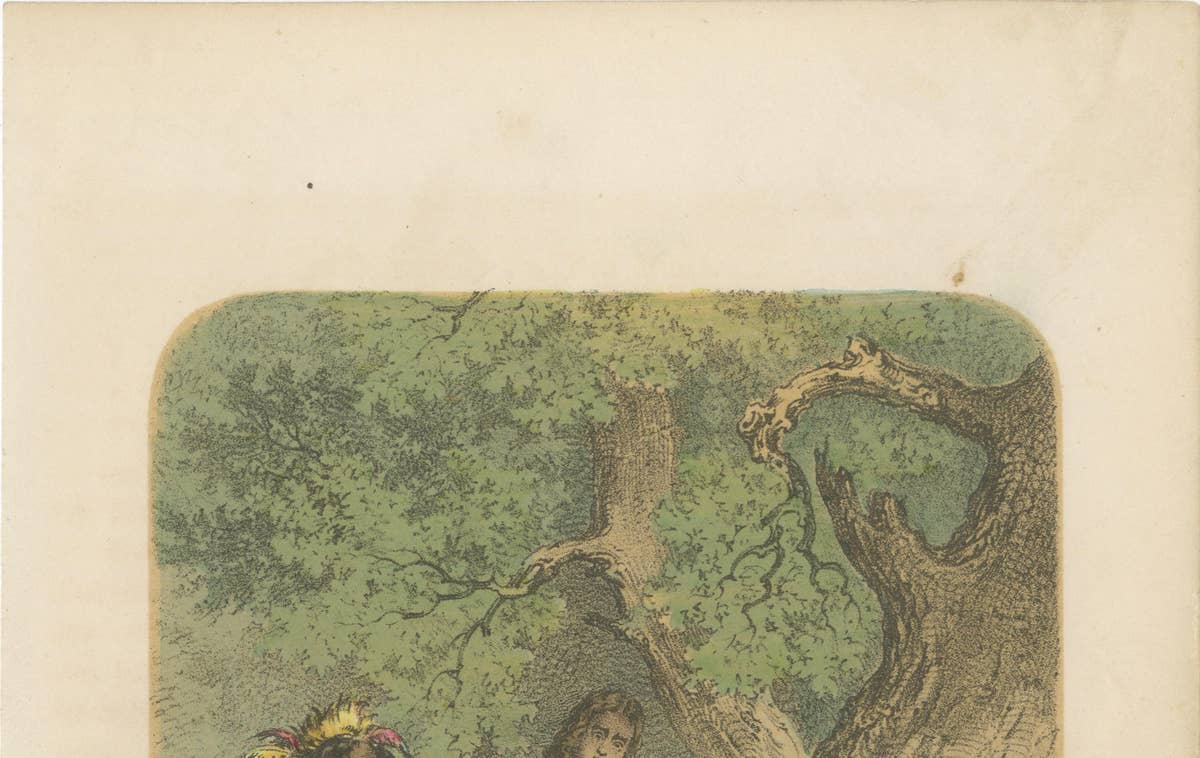 Kidnapping at the Red River – Antique Frontier Scene Lithograph, 1868