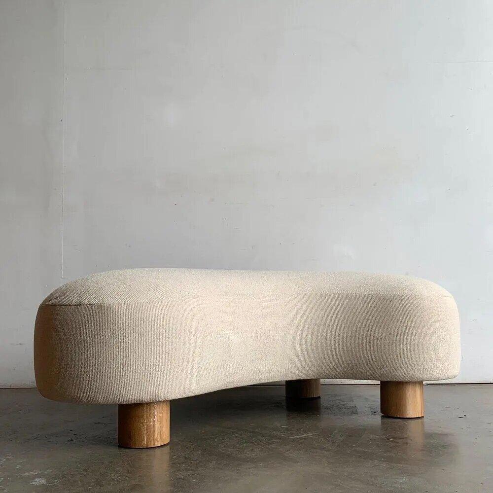 Kidney Ottoman with Oak Legs, Made to Order In New Condition For Sale In Los Angeles, CA