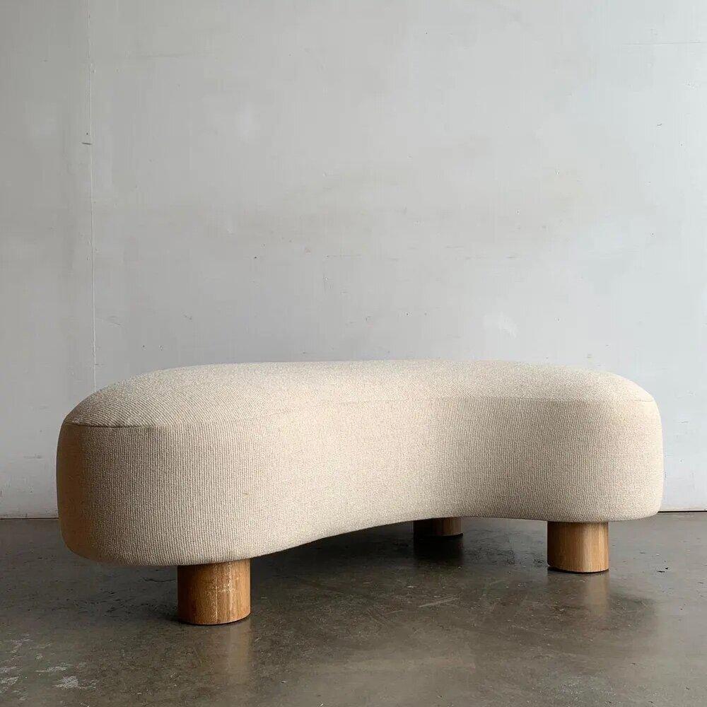Contemporary Kidney Ottoman with Oak Legs, Made to Order For Sale