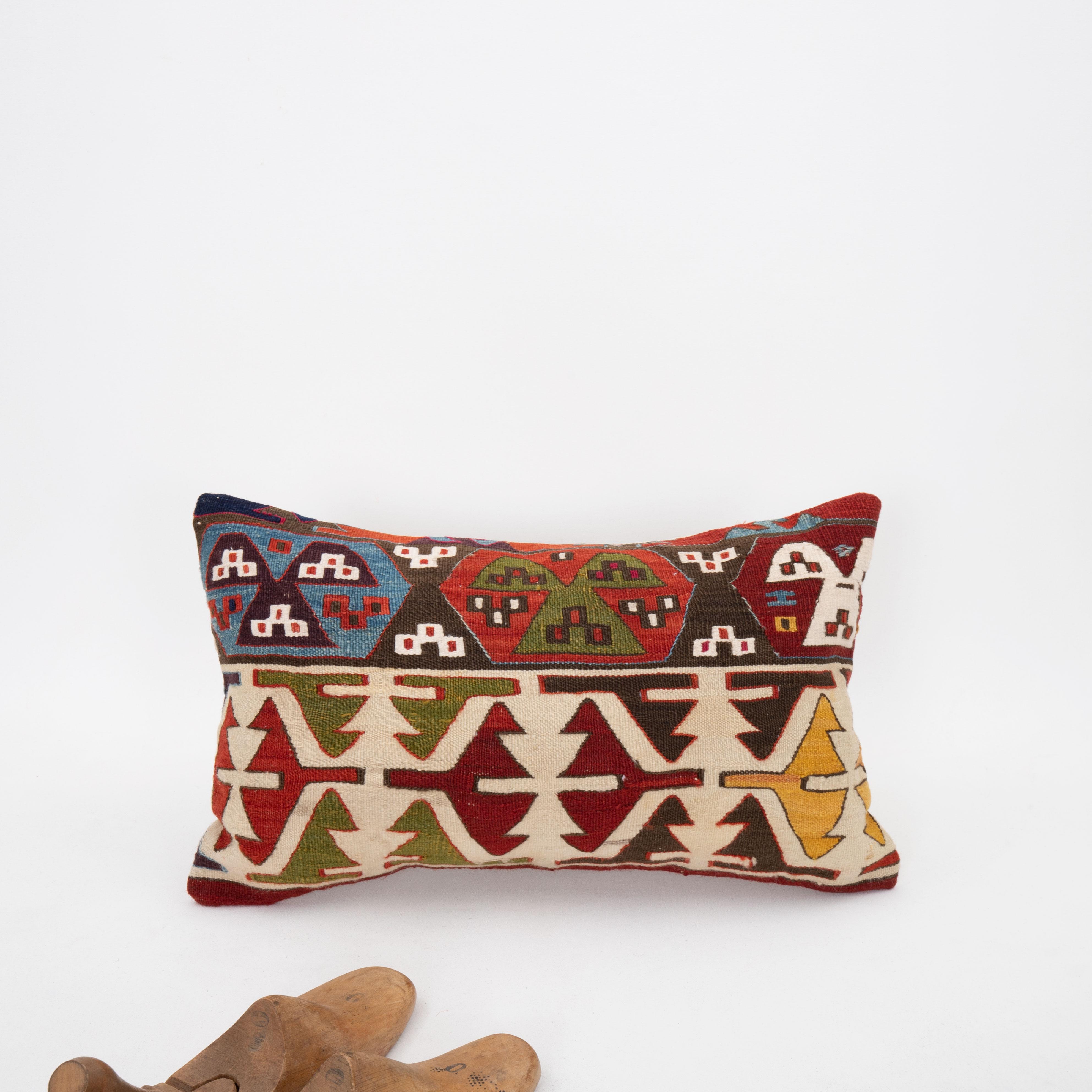 Turkish Kidney Pillow Case Made from an Antique Anatolian Kilim For Sale