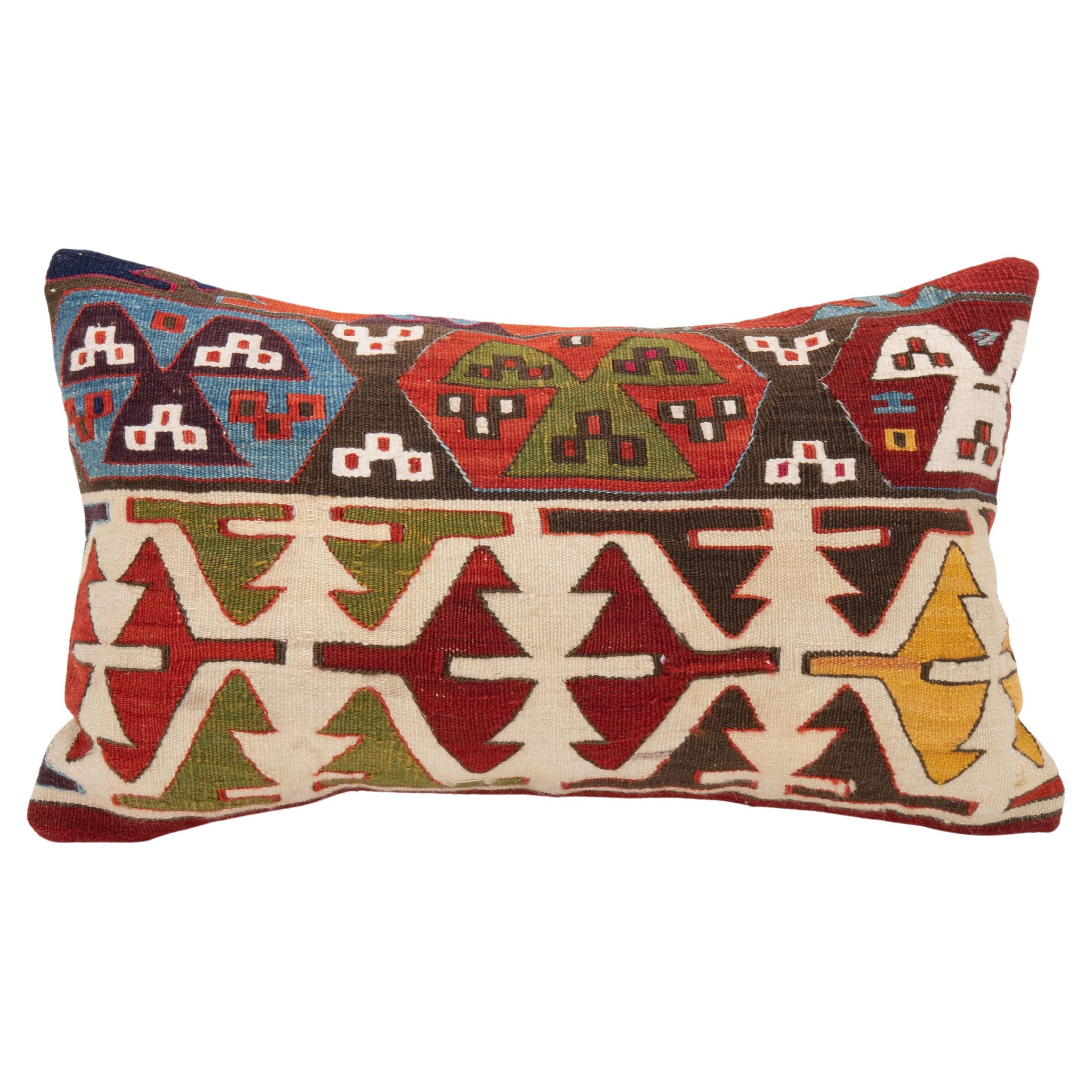 Kidney Pillow Case Made from an Antique Anatolian Kilim For Sale
