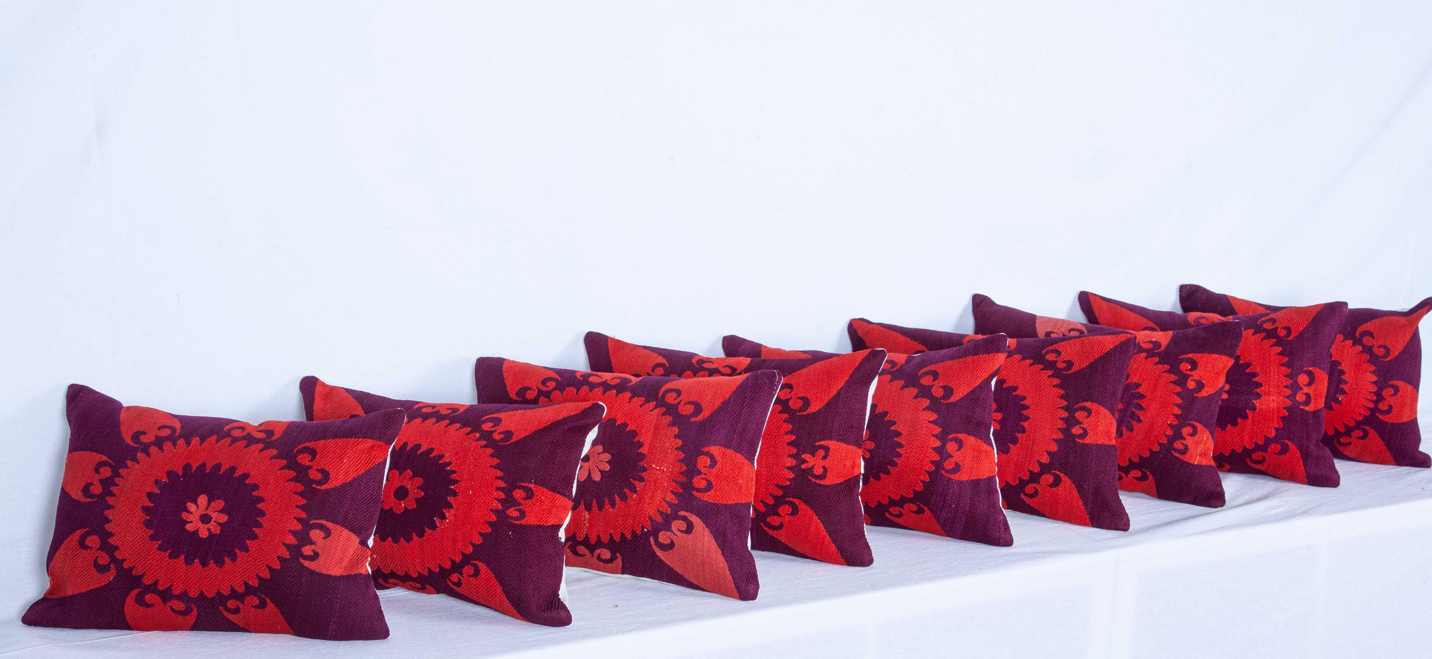 Uzbek Kidney Pillows Fashioned from an Early 20th Century Silk Samarkand Suzani For Sale