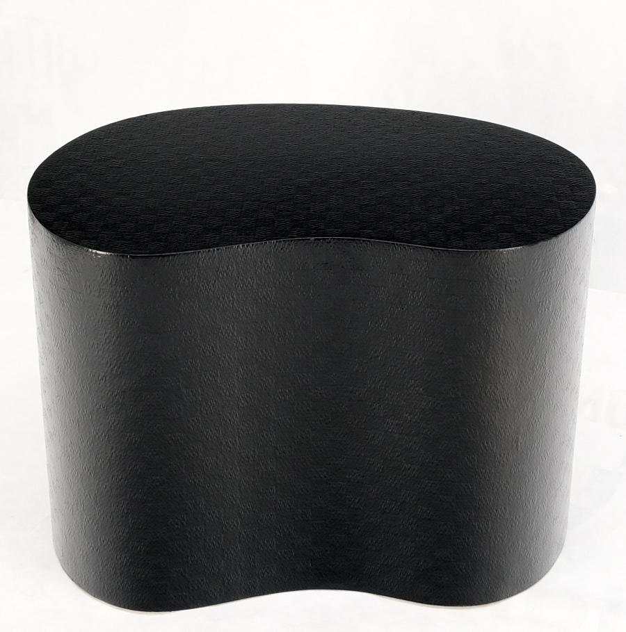 American Kidney Shape Black Lacquer Raffia Cloth Wrapped Side End Coffee Table For Sale