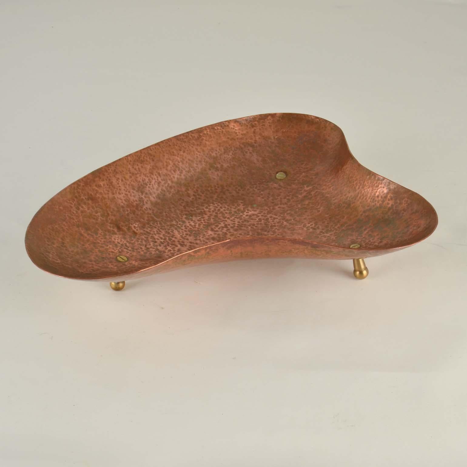 European Kidney Shape Copper Decorative 1950's Bowl For Sale