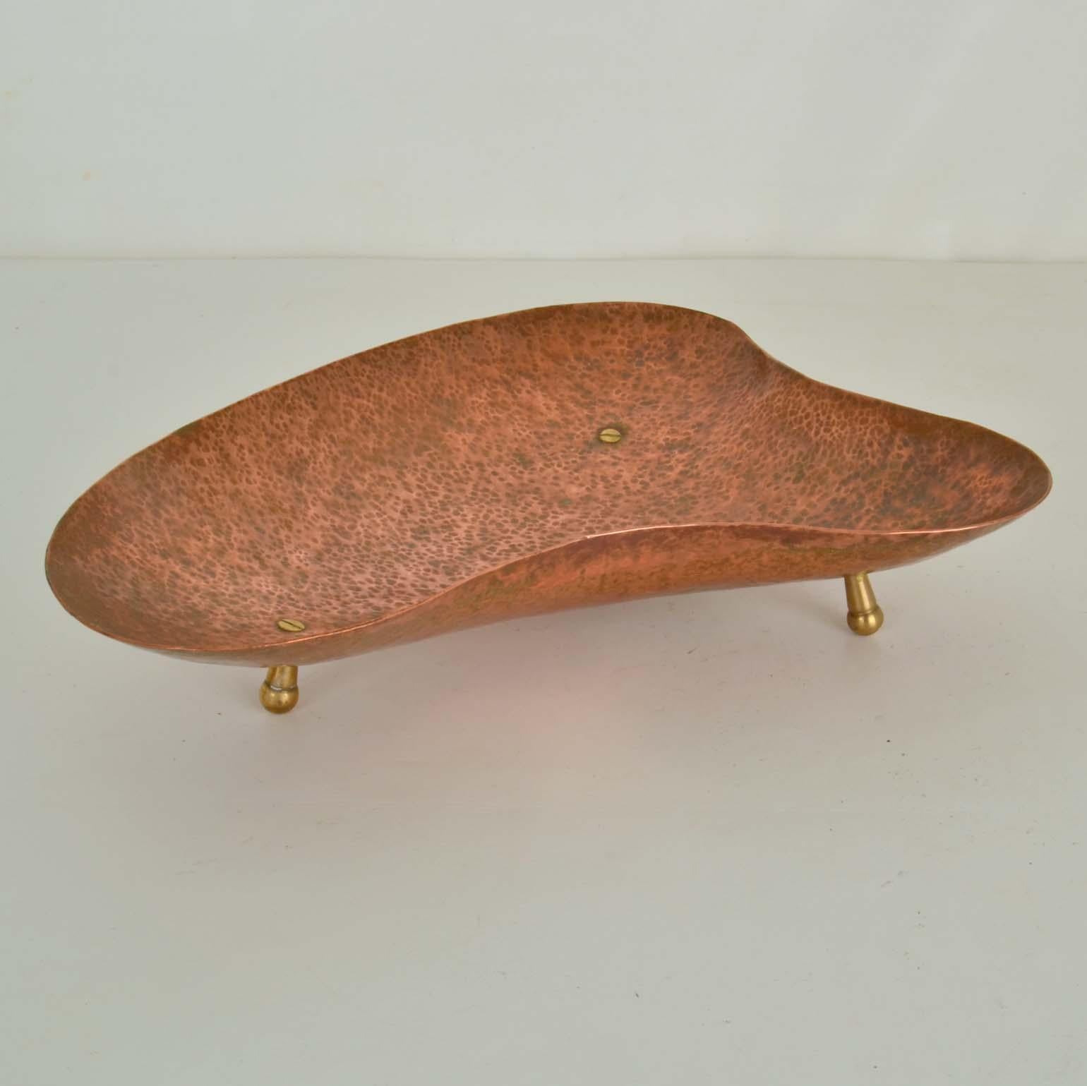 Cast Kidney Shape Copper Decorative 1950's Bowl For Sale