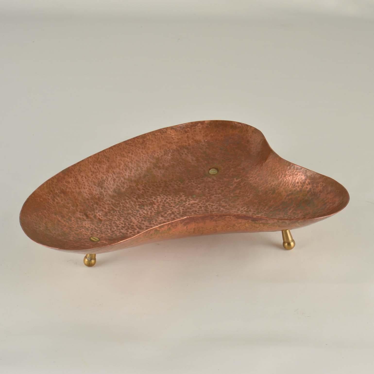 Mid-20th Century Kidney Shape Copper Decorative 1950's Bowl For Sale
