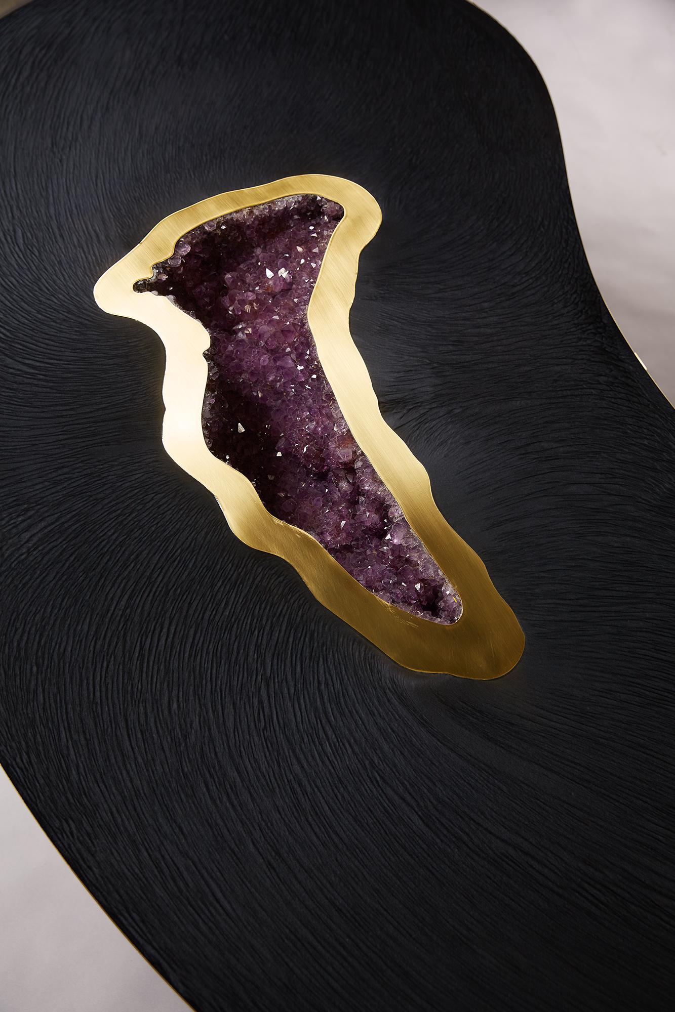 American Kidney Shaped Amethyst Geode and Resin Coffee Table