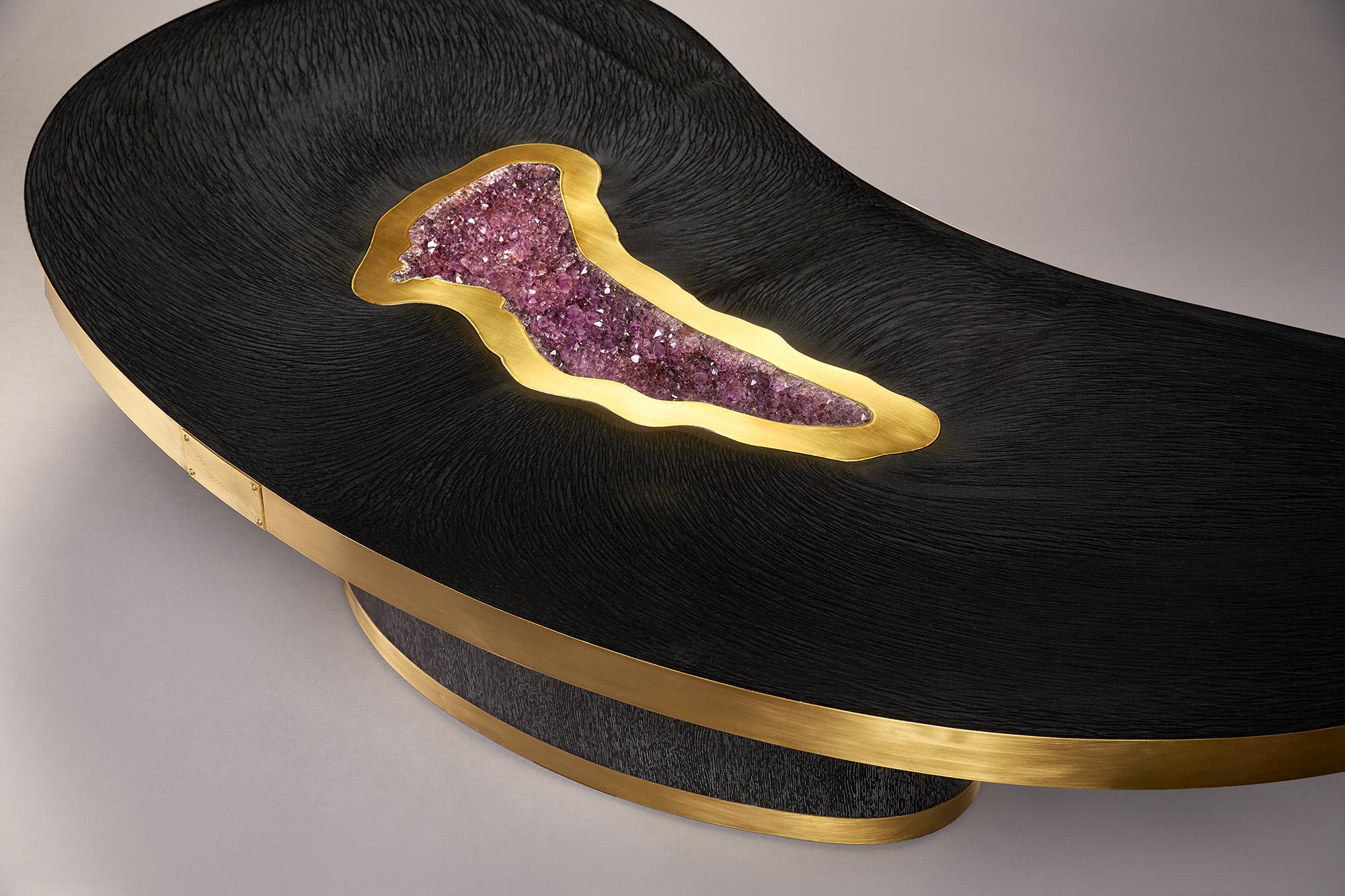 Contemporary Kidney Shaped Amethyst Geode and Resin Coffee Table