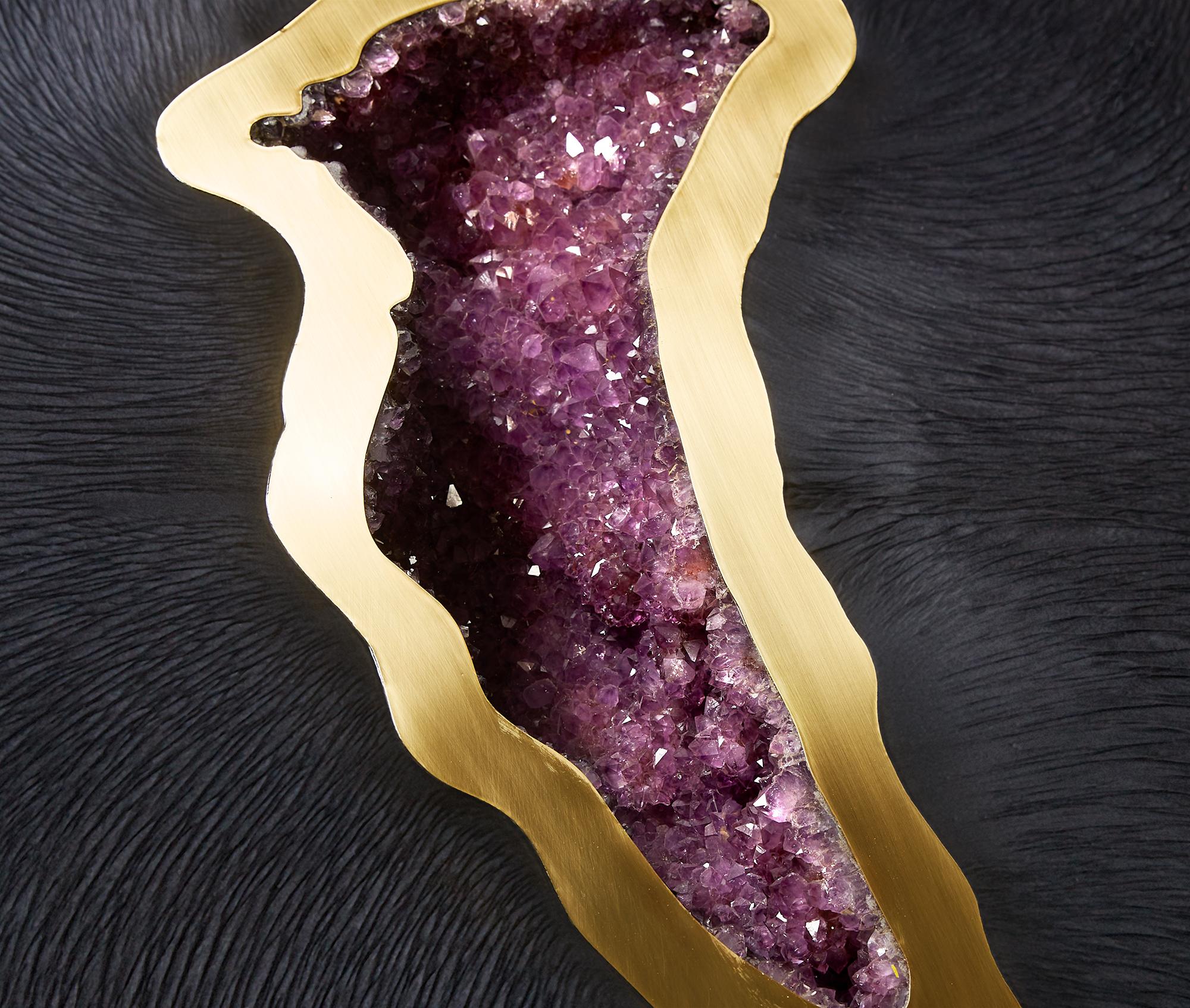 Brass Kidney Shaped Amethyst Geode and Resin Coffee Table