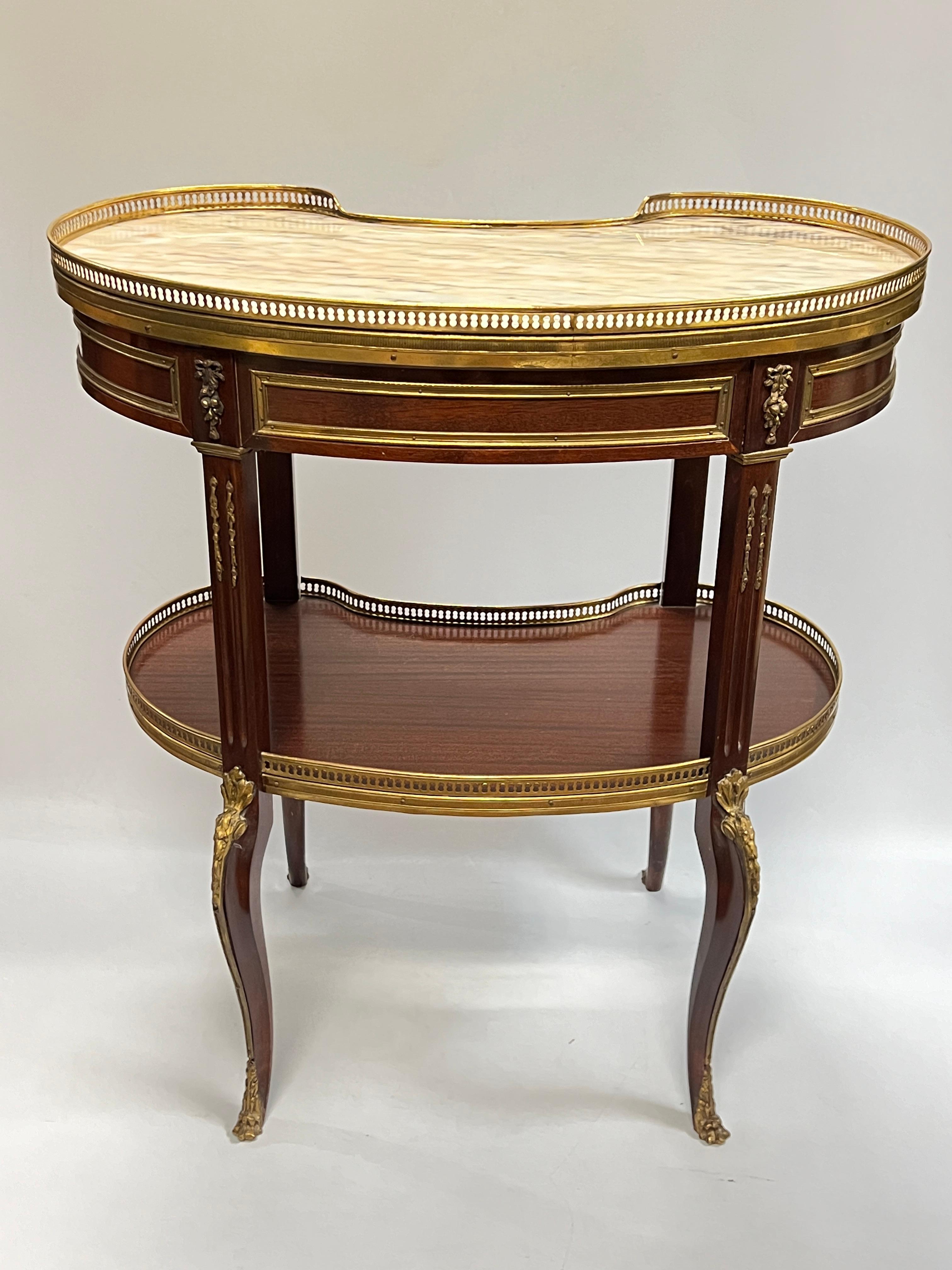 20th Century Kidney Shaped Bronze Mounted Mahogany Side Table in French Louis XVI Style
