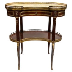 Kidney Shaped Bronze Mounted Mahogany Side Table in French Louis XVI Style
