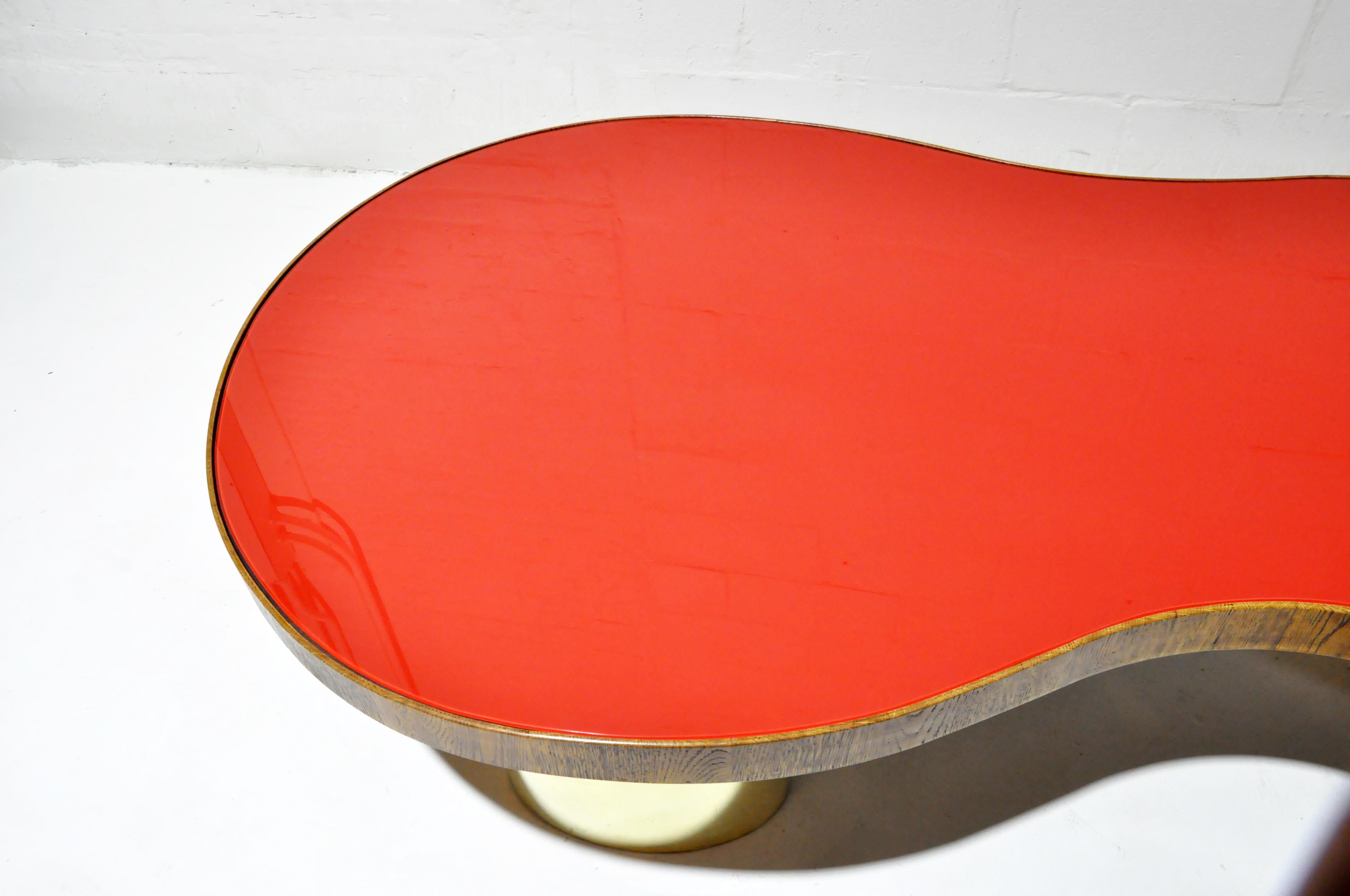 Lacquered Kidney-Shaped Coffee Table with a Glass Top